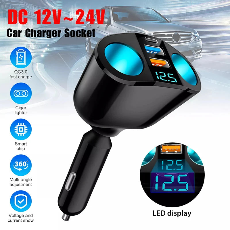 Multiple Devices Can Be Charged at the Same Time with Digital Display Car Charg Dual-port Car Charger Adapter Beauty World Shop