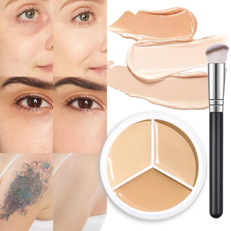 3-Color Concealer Palette Professionally Covers Dark Circles Around Eyes and Face Beauty World Shop
