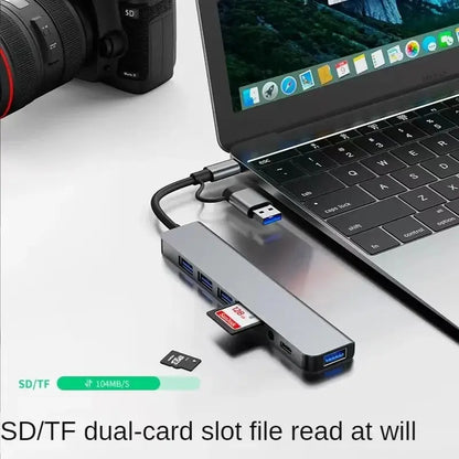 8 In 2 USB HUB With Splitter Card Reader, USB C Port, USB 3.0 / 2.0, SD/TF Splitter Card Reader, Docking Station Beauty World Shop
