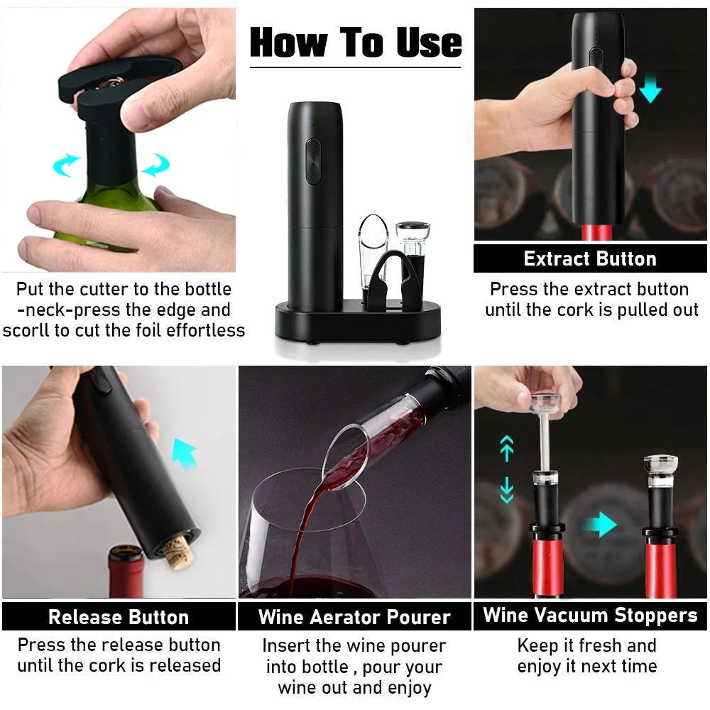 Electric Wine Bottle Opener Automatic Red Wine Corkscrew Rechargeable Wine Opener with Charging Base Tools Kitchen Accessories Beauty World Shop