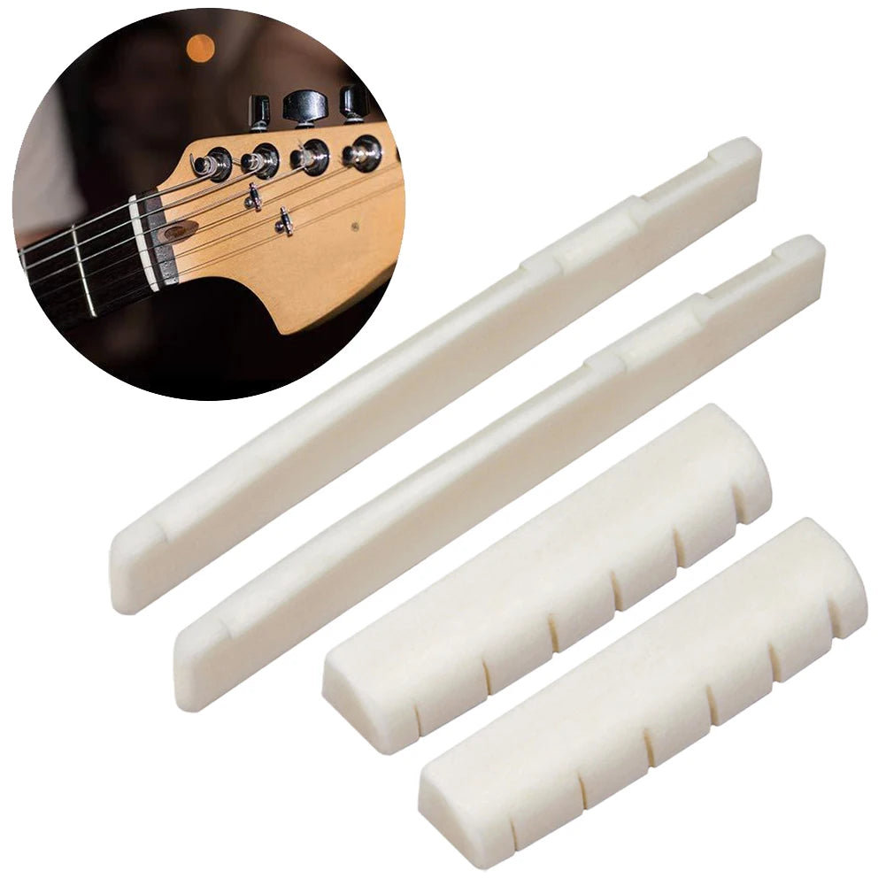 2 Sets 4 Pcs 6 String Acoustic Guitar Bone Bridge Saddle 72mm And Nut 43mm Cow Bone Nut Top Folk Pillow Folk Bottom Pillow Beauty World Shop