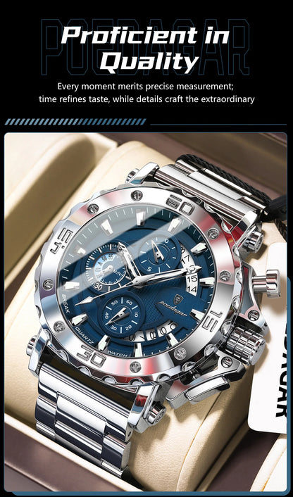 POEDAGAR Luxury Men's Watch Calendar Luminous Waterproof Man Clock Chronograph Stainless Steel Quartz Watches For Men Reloj Gift Beauty World Shop