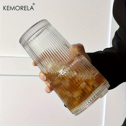 600ML Stripe Glass Coffee Cup With Lid and Without Cover Straw Transparent Drinking Glasses for Juice Iced Coffee Mugs Drinkware Beauty World Shop