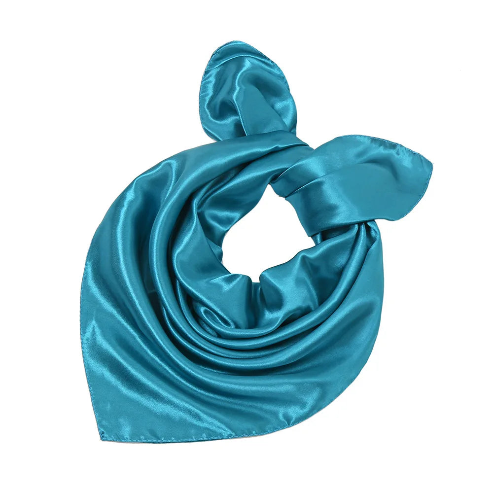 Women New Plain Satin Solid Color 60x60cm Square Scarf Girl Simulation Silk Performance Small Scarves Best Party Gift Beauty World Shop