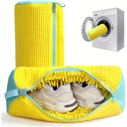 Durable Shoe Washing Machine Bag for All Shoe Types-Yellow with Blue Zipper,Ideal for Sneakers and Casual Shoes,Laundry Wash Bag Beauty World Shop