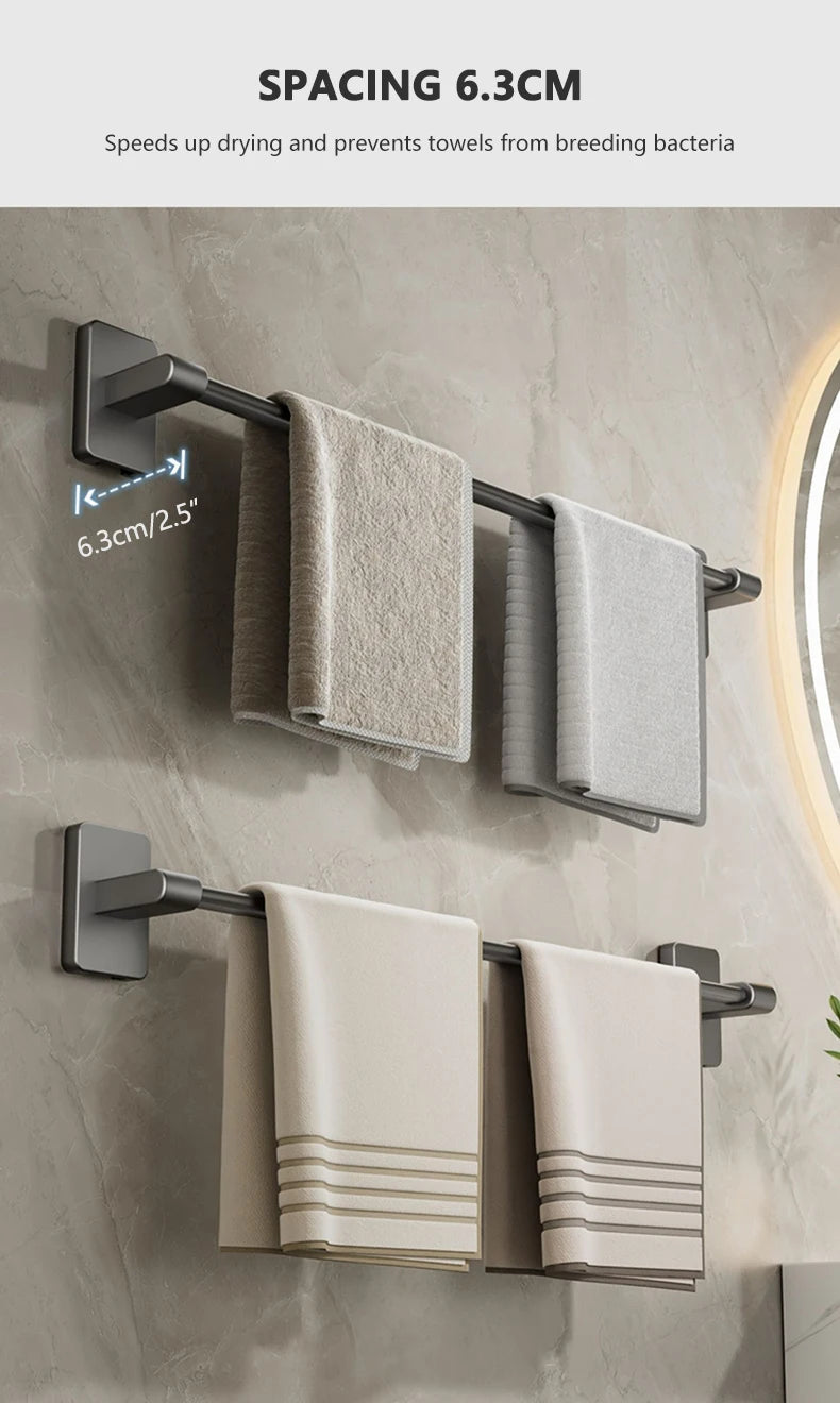 Non perforated suction cup wall mounted towel rack, bathroom storage rack, bathroom horizontal bar towel rack Beauty World Shop