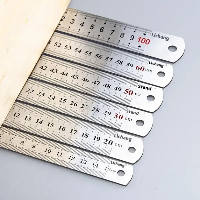 1Pcs 15/20/30/40/50/60100cm Stainless Steel Metal Straight Ruler For Home School Precision Measuring Tool Drawing Tool Supplies Beauty World Shop
