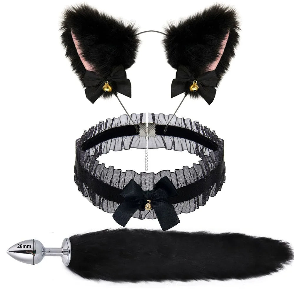 Cute Fox Tail Anal Plug Bow-Knot Soft Cat Ears Headbands Collar Erotic Cosplay Couples Accessories SM Sex Toys for Female Male Beauty World Shop