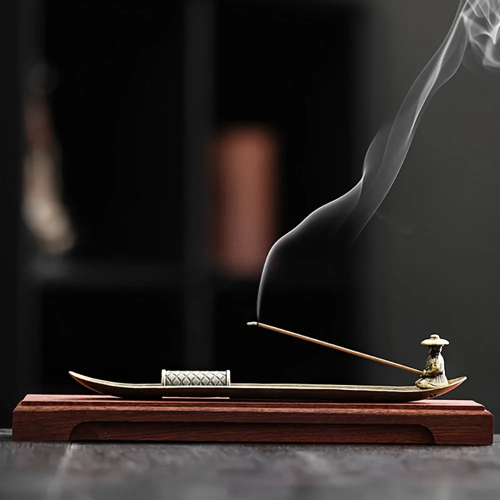 Creative Incense Holder Aromatherapy Ornament Incense Holder Boat Old Men Fishing Japanese Style Incense Stick Burner Home Decor Beauty World Shop
