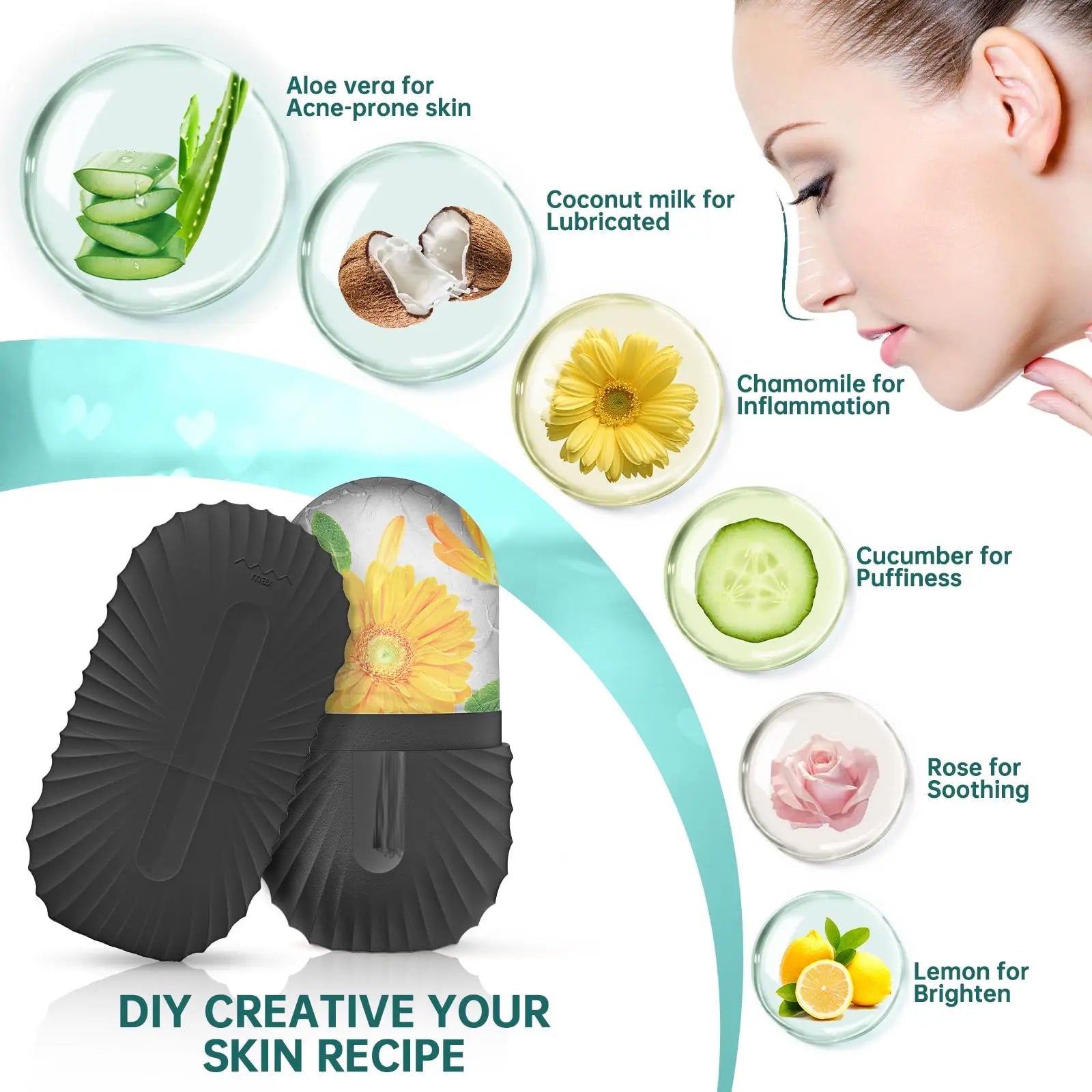 1/2/3pcs Ice Face Roller Facial Skincare Ice Roller Set,Facial Roller GuaSha FaceTool Set,Face Massage Roller Lifting Contouring Beauty World Shop