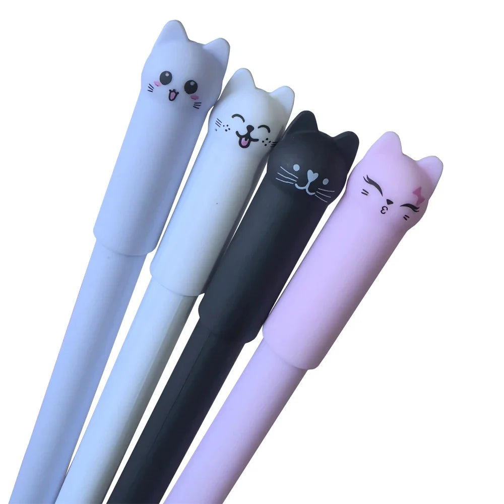 4/8/12pcs Creative Cat Erasable Gel Pens Set 0.5mm Washable Handle Magical Blue/Black Ink Erasable Refills Rod Writing Stationer Beauty World Shop