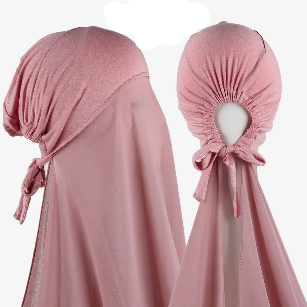 Muslim Instant Hijab Women Bonnet with Chiffon Shawl Head Scarf Cap Inner Headband Stretch Hijab Cover Headwrap Turbante Beauty World Shop