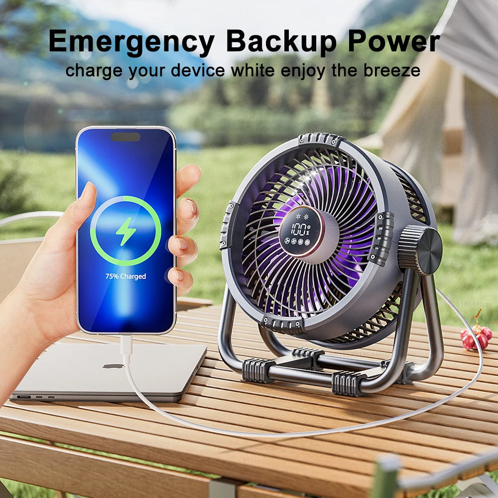 Camping Fan 20000mAh Rechargeable Portable Outdoor Camping Fan Air Circulators Wireless Tent Ceiling Fans with Hook and Light Beauty World Shop