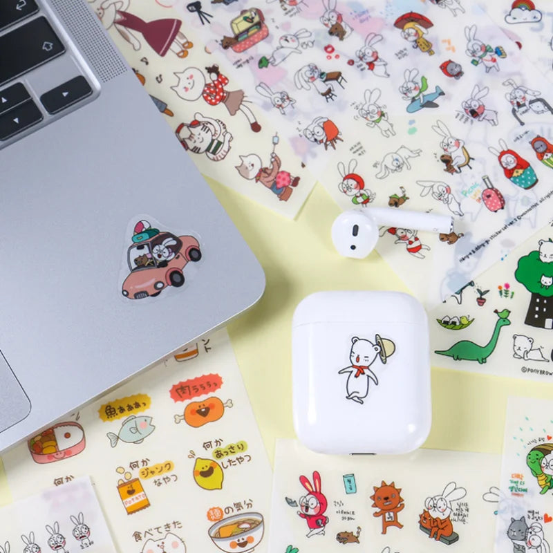 6Pcs/Lot Waterproof Cartoon Transparent Pvc Stickers DIY Hand Account Diary Decorative Stickers Kawaii Phone Cup Stickers Beauty World Shop
