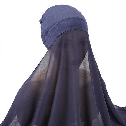 Muslim Women Bonnet + Chiffon Shawl Instant Under scarf Cap Islam Inner Scarf Headband Stretch Hijab Cover Headwrap Turbante Beauty World Shop