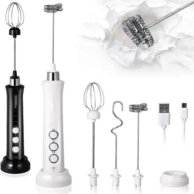 Wireless Rechargeable Electric Milk Frother - 3 Speeds, Handheld Foam Maker for Latte, Cappuccino, Hot Chocolate - USB Rechargea Beauty World Shop