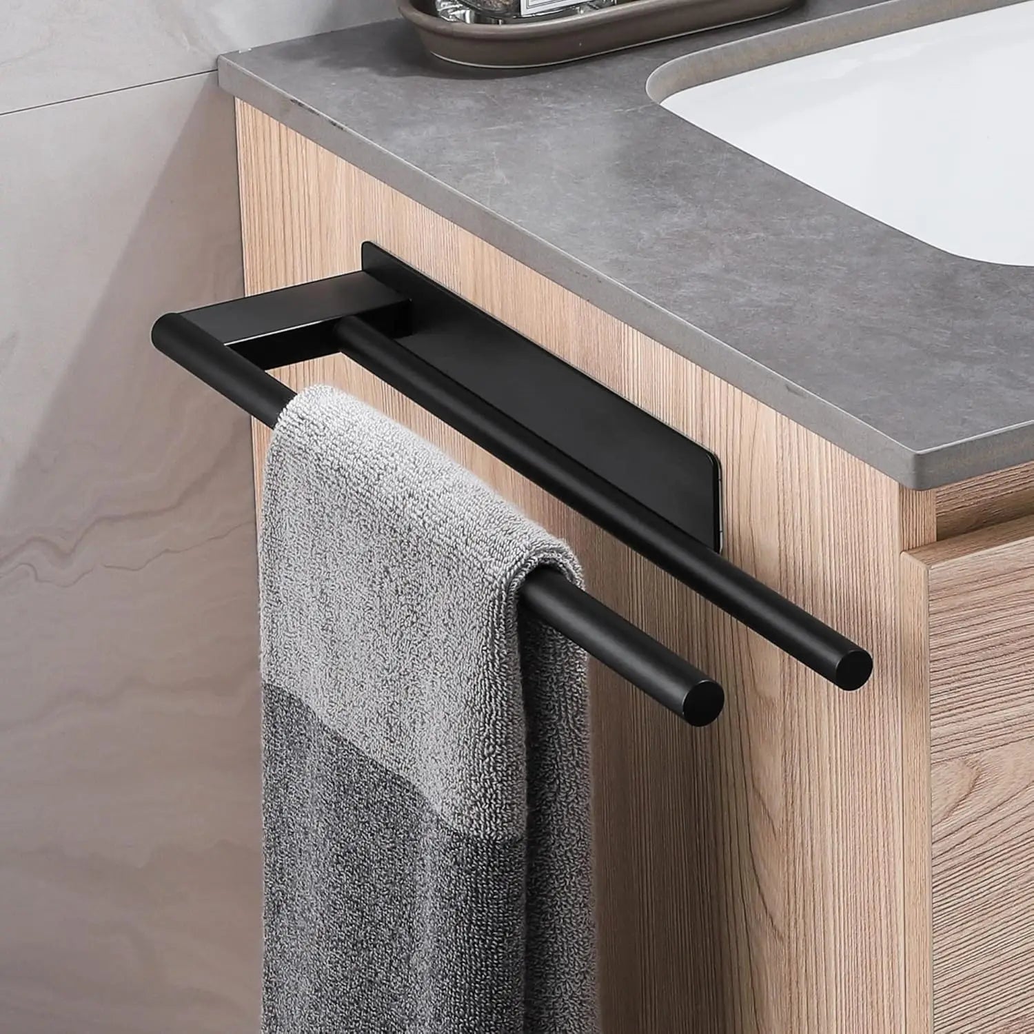 Bathroom Towel Racks No Drill Double Adhesive Towel Bar Stainless Steel Black 39 CM Towel Rack for Bathroom and Kitchen Beauty World Shop