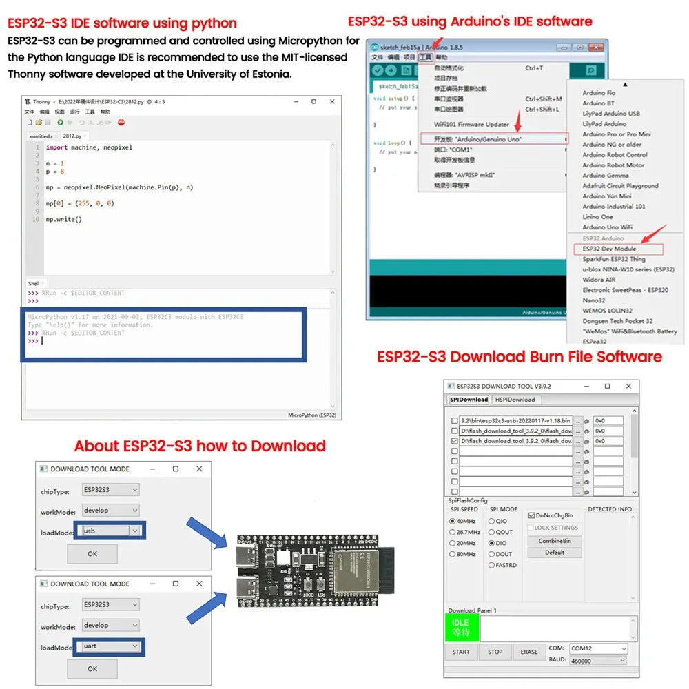 ESP32-S3 Wifi BT Module Development Board for Arduino IDE ESP32-S3-WROOM1 N16R8 N8R2 44Pin Type-C 16MB Flash 8M PSRAM ESP32 S3 Beauty World Shop