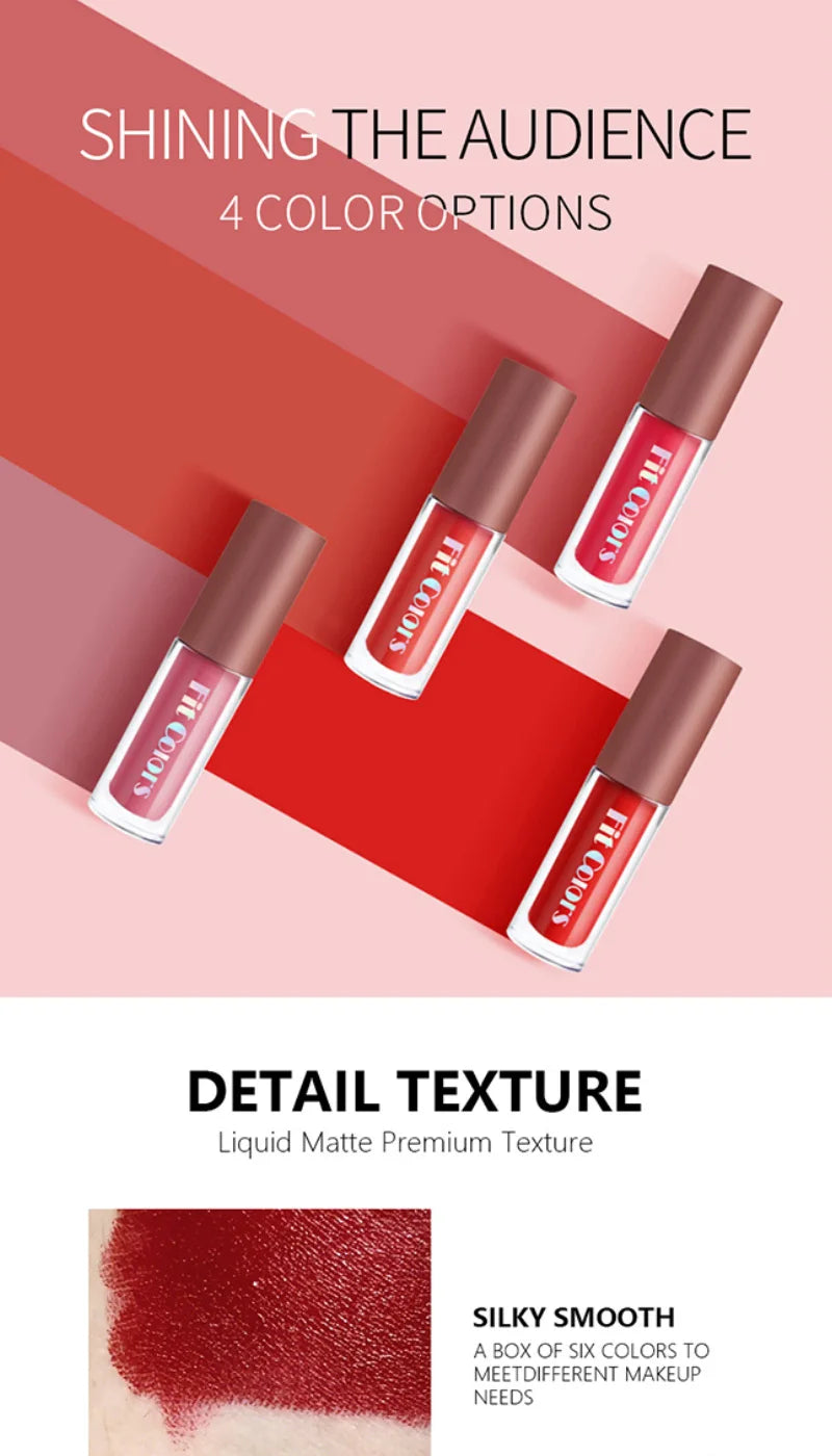 Fit Colors Velvet Lip Gloss Set — 4-Piece Non-Transfer, Diamond Finish, Long-Lasting Lip Gloss Collection Beauty Trend Shop