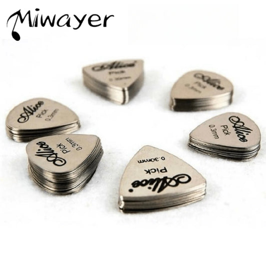 Alice 10Pcs Metal Guitar Pick 0.3mm Thin Durable Silver Color Professional Bass Ukelele Guitar Picks Guitar Amplifier Bass Guita Beauty World Shop