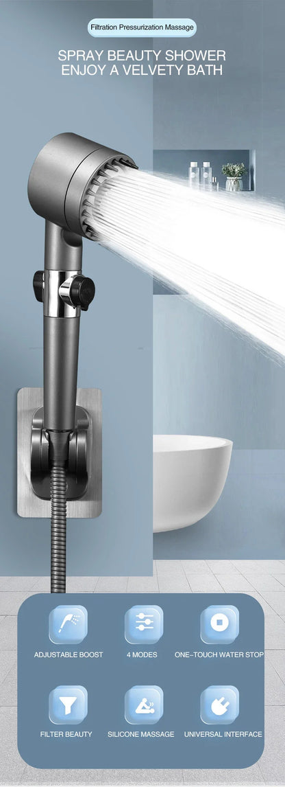 High Pressurized Filter Shower Head 3-mode Adjustable Spray with Massage Brush Rain Faucet Bathroom Accessories Beauty World Shop