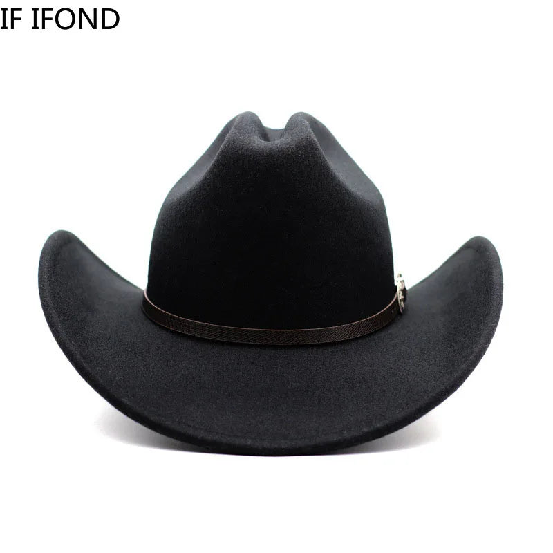 Vintage Western Cowboy Hat For Men's Gentleman Lady Jazz Cowgirl With Leather Wide Brim Cloche Church Sombrero Hombre Caps Beauty World Shop