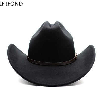 Vintage Western Cowboy Hat For Men's Gentleman Lady Jazz Cowgirl With Leather Wide Brim Cloche Church Sombrero Hombre Caps Beauty World Shop