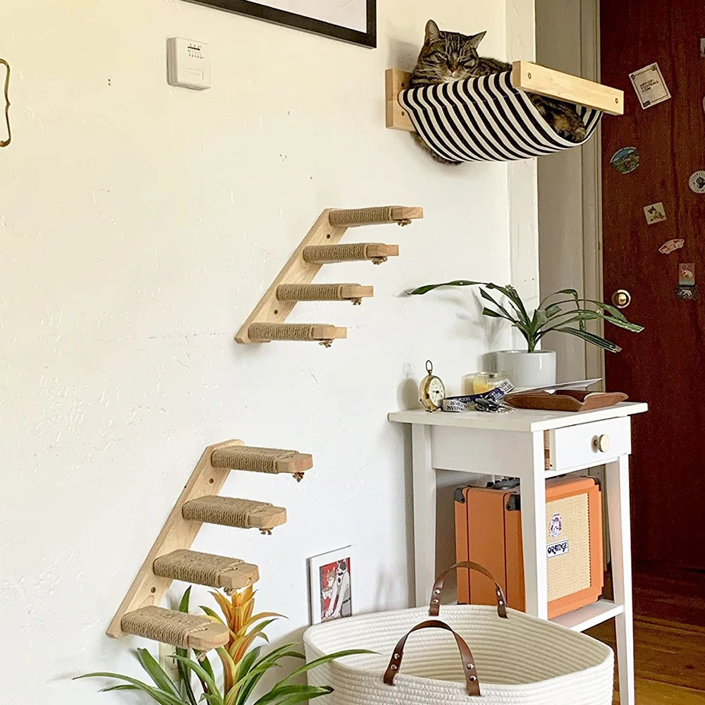 Cat Wall Climbing Shelf Steps Ladder Scratching Post Scratcher Bed Hiding House for Cats Tree Tower Pet Furniture Accessories Beauty World Shop