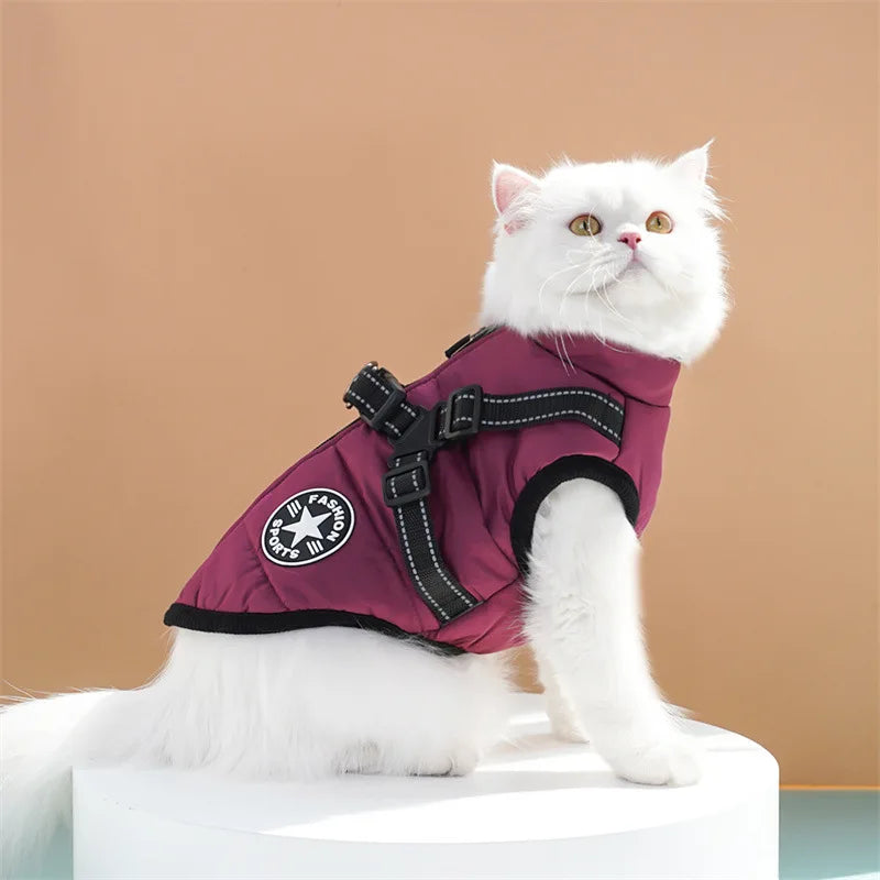 Thick and Warm Waterproof Pet Clothes Dog and Cat Cotton Coats Winter Chest and Back Cat Cotton Vests Dog Supplies