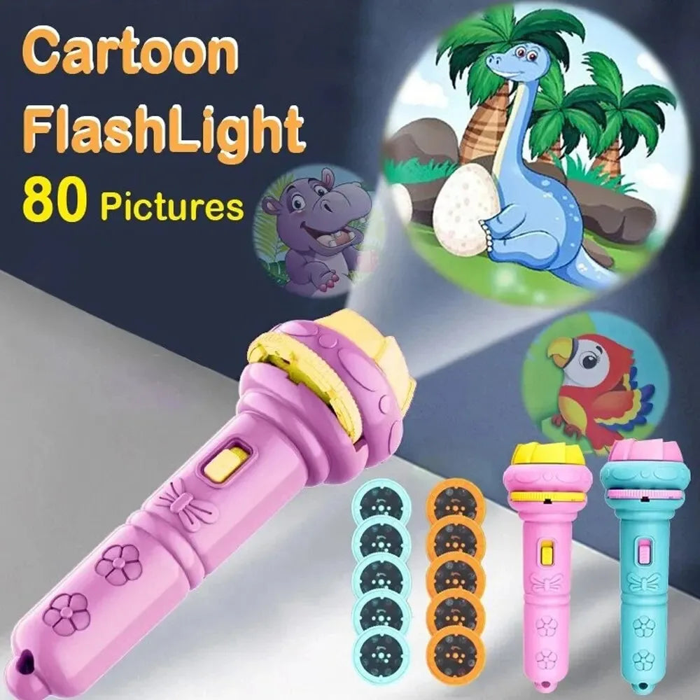 10 Cards Cartoon Projection Flashlight 80 Patterns Creative Children Flashlight Toy Projector Baby Toys Bedtime Story Book Toy Beauty Fashion
