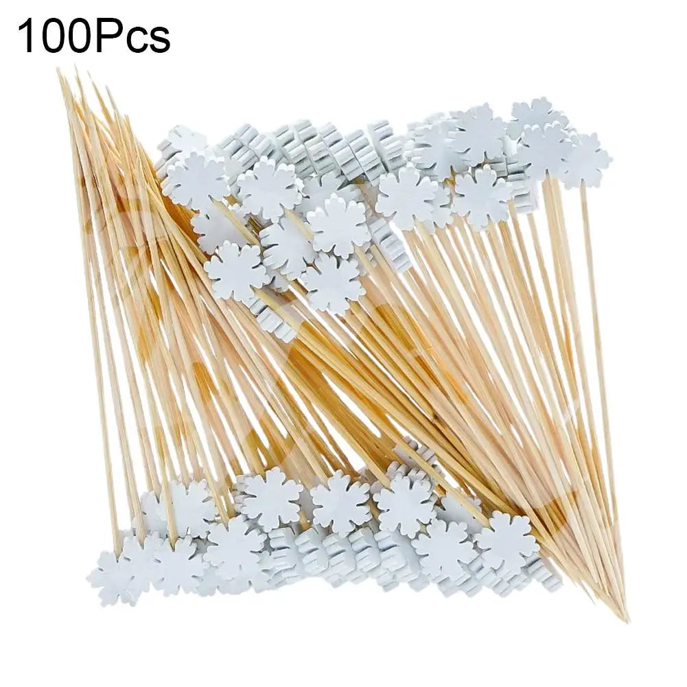 100Pcs Christmas Bamboo Skewer Cocktail Picks Cupcake Topper Disposable Food Dessert Toothpicks Fruit Sticks Party Supplies Beauty Trend Shop