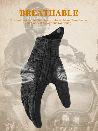 With CE Approved Summer Retro Perforated Leather Motorcycle Gloves Men Women Full Finger Motocross Dirt Biker Glove Guantes Moto Beauty World Shop