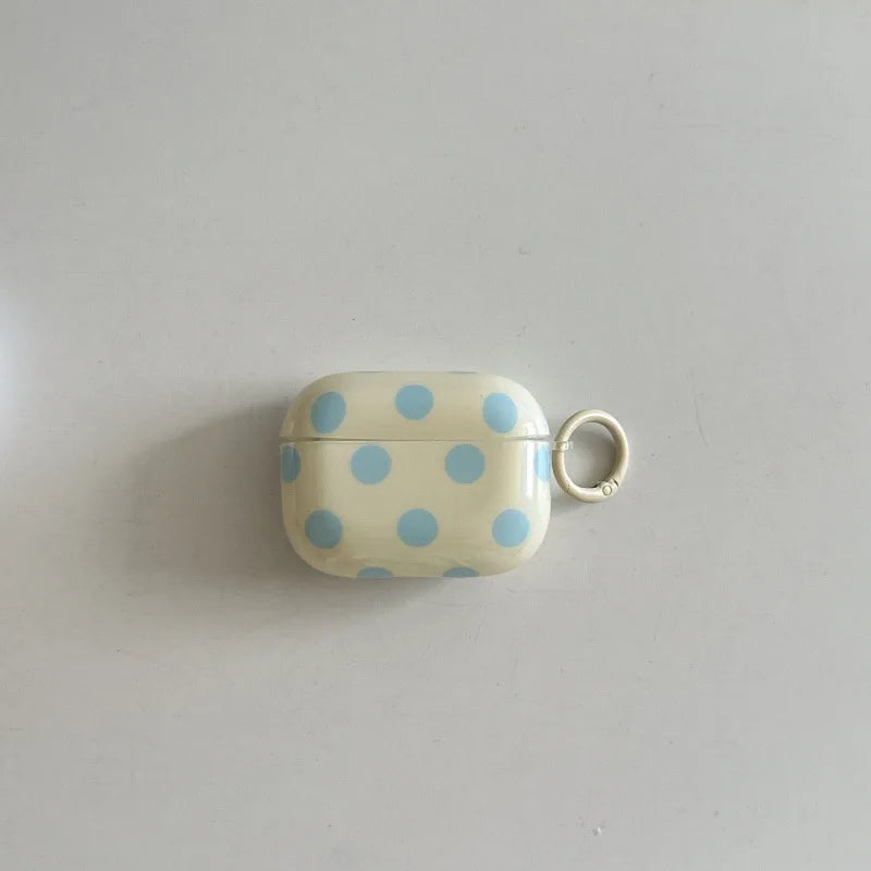 Fashion Simple Big Pink Blue Dots Polka Point Pattern Glossy Earphone Case with Ring Cover for AirPods 1 2 3 4 Pro 2 Pro 3