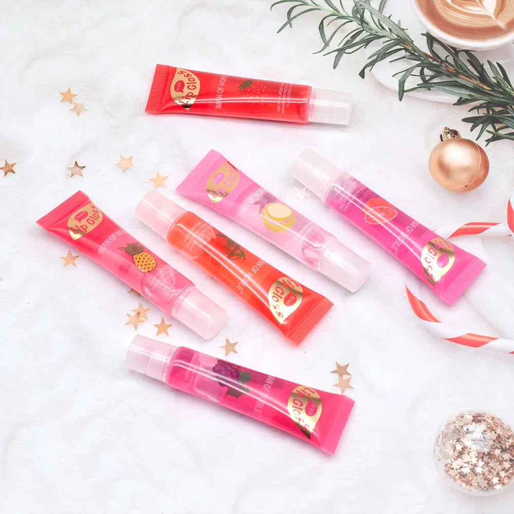 6pcs/set, Moisturizing Clear Lip Gloss, Pineapple, strawberry, grapes Translucent Plumping Lip Oils Gift Set Beauty Trend Shop