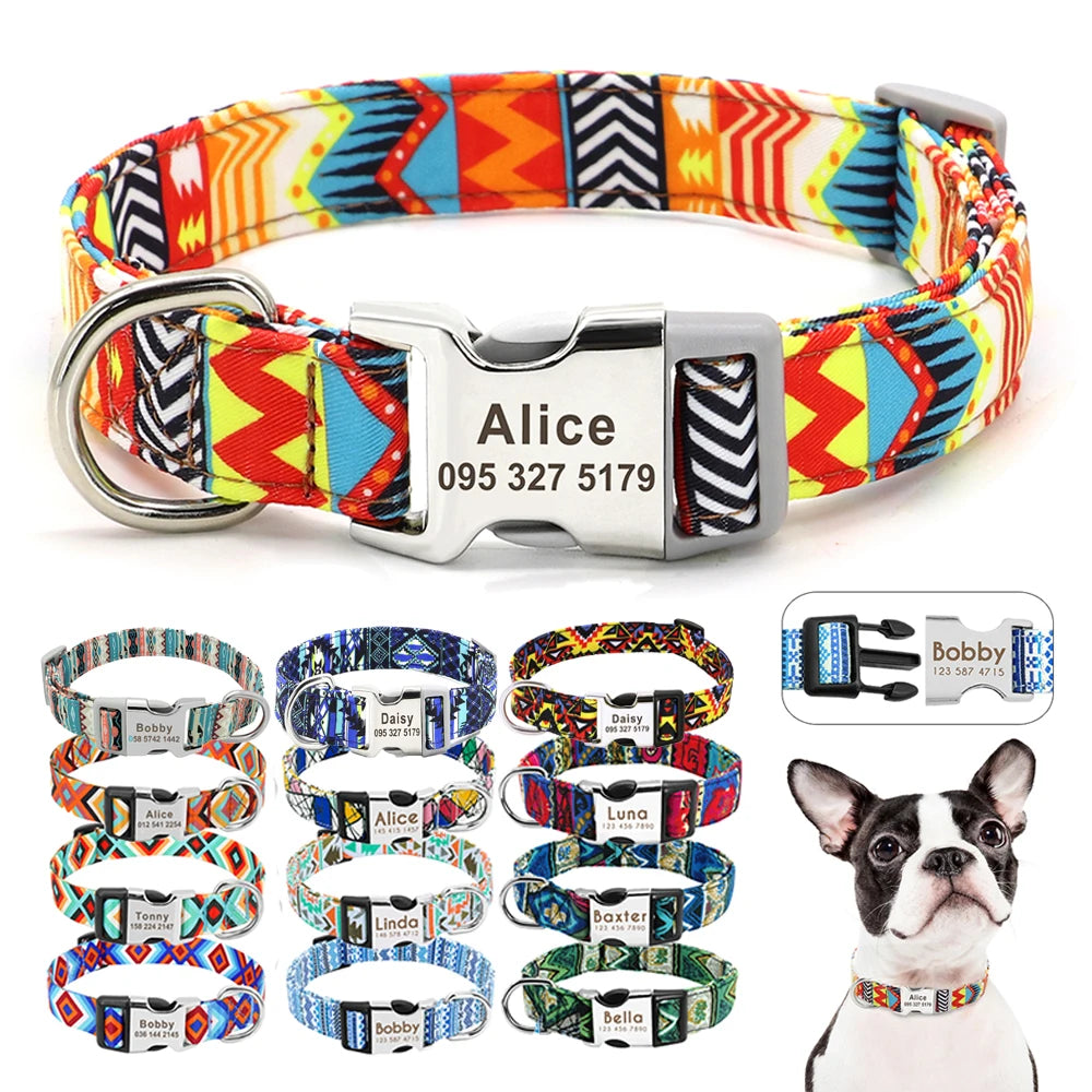 Adjustable Nylon Dog Collar Personalized Dogs Cat ID Collars With Engraved Name Buckle Anti-lost for Small Medium Large Dogs Beauty World Shop