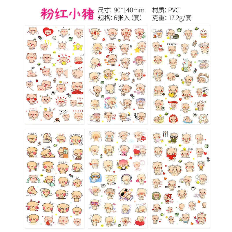 6Pcs/Lot Waterproof Cartoon Transparent Pvc Stickers DIY Hand Account Diary Decorative Stickers Kawaii Phone Cup Stickers Beauty World Shop