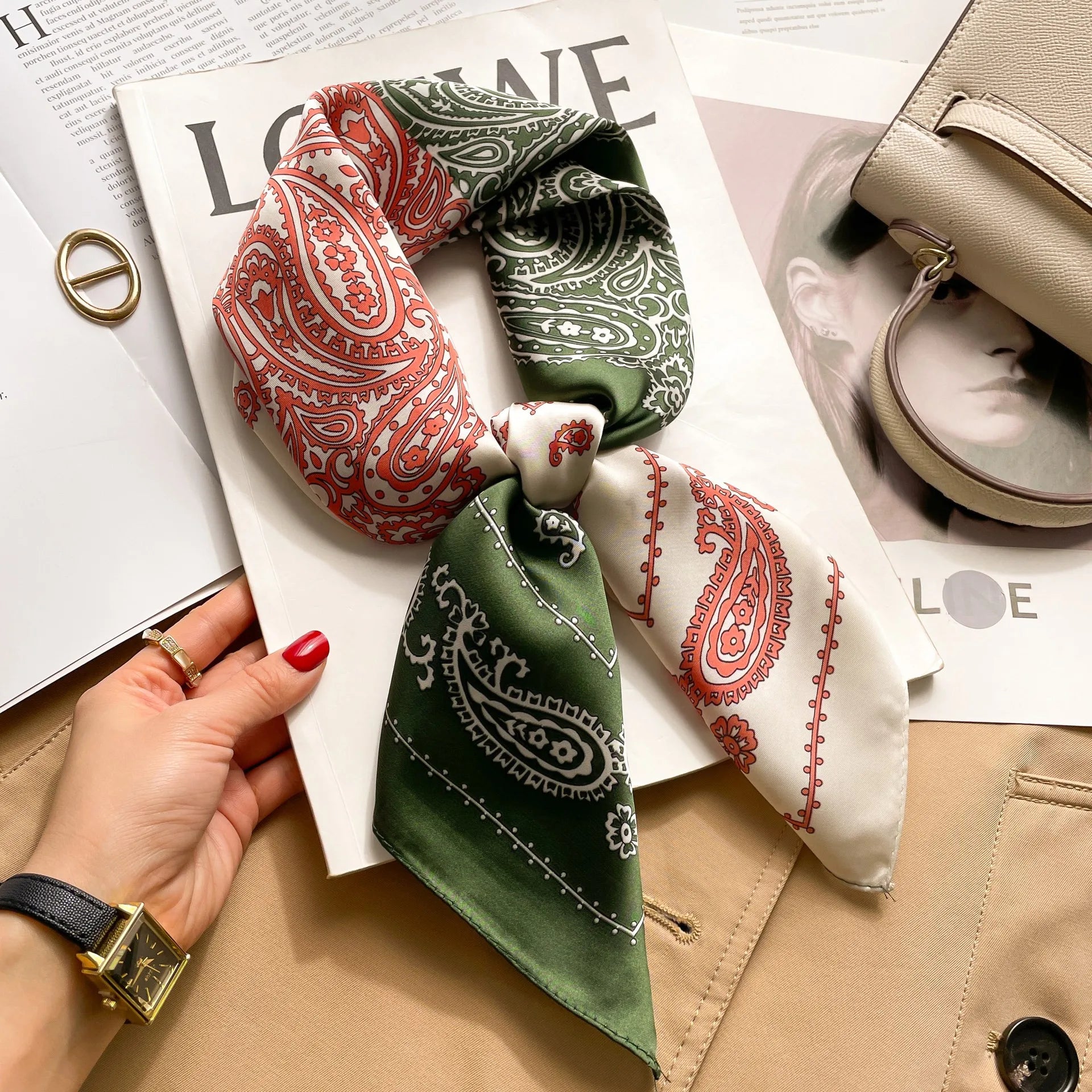 Luxury Silk Scarf Neckerchief Women's Silk Square Scarf Purse Scarf for Women Designer Silk Headscarf SJ01 Beauty World Shop