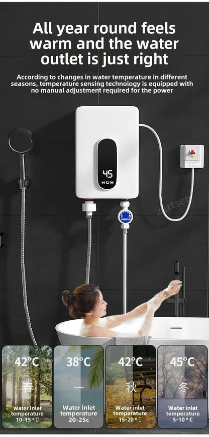 220V Instant Hot Water Heater Tankless Electric Compact for Bathroom Toilet Energy Saving On-Demand Solution Beauty World Shop