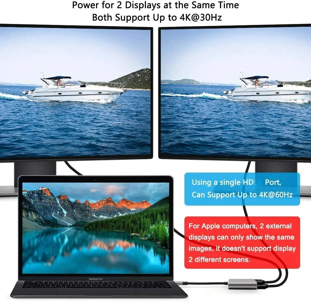 4k Uhd Display Usb C Thunderbolt3 Dual HdTV Extend 2 Monitors Usb 3.0 Hub Type-C Dock Pd Fast Charging For Macbook Pro Air Beauty World Shop