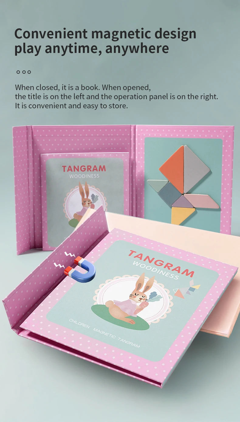 Magnetic Wooden Tangram Block Puzzle Game for Kids - Montessori Educational Intelligence Jigsaw Children's Gift Beauty Fashion