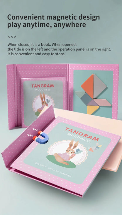 Magnetic Wooden Tangram Block Puzzle Game for Kids - Montessori Educational Intelligence Jigsaw Children's Gift Beauty Fashion