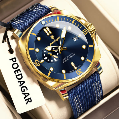 POEDAGAR Luxury Fashion Man Watch Luminous Waterproof Date Sport Watches For Men Nylon Leather Quartz Business Men's Clock Reloj Beauty World Shop