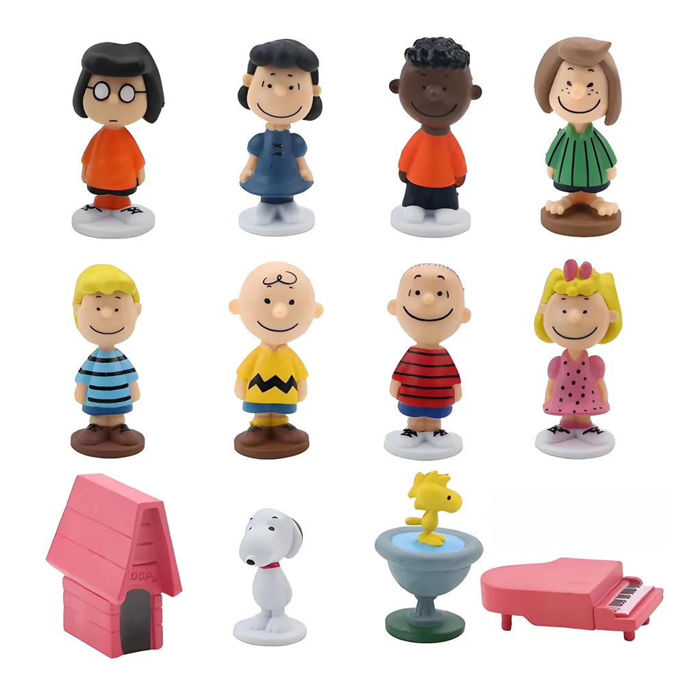 12pcs Cartoon Peanuts Snoopy Charlie Sally Woodstock Kawaii Anime Mini Figure Model Toys Cake Decoration Collection Gift Beauty World Shop