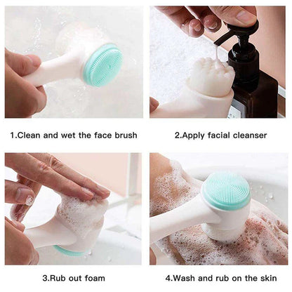 3D Double Silicone Facial Cleansing Brush Manual Massage Facial Brush Soft Bristles Exfoliator Double Sided Face Wash Brush Beauty World Shop