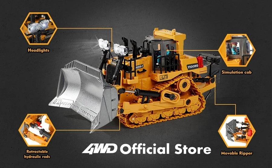 4WD Remote Control Excavator 4x4 Alloy Dump Truck Bulldozer Radio Model RC Car Construction Vehicle Toy Children Kids Gifts Beauty World Shop