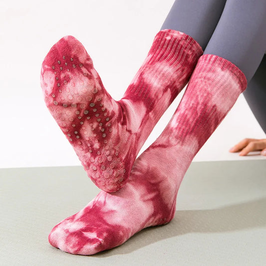 New Fashion Tie-dye Mid-calf Yoga Socks Pilates Socks Indoor Special Non-slip Sports Socks Dance Fitness Floor Socks Beauty World Shop