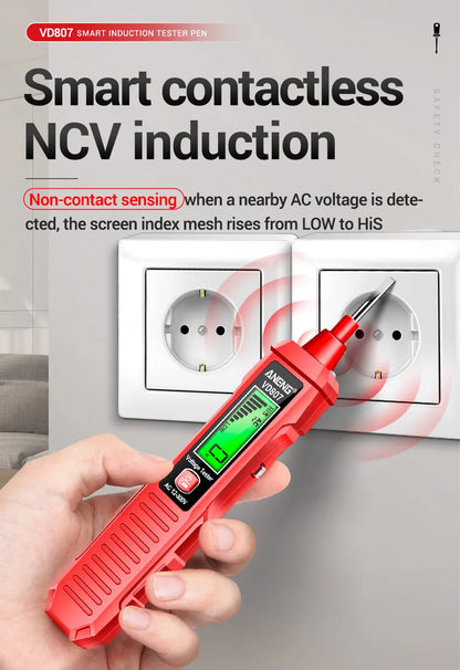ANENG VD807 One-word Induction Portable 50/60Hz Smart Electric Pen Tester NCV Sensor AC 12-300V Non-contact Wire Detector Tools Beauty World Shop