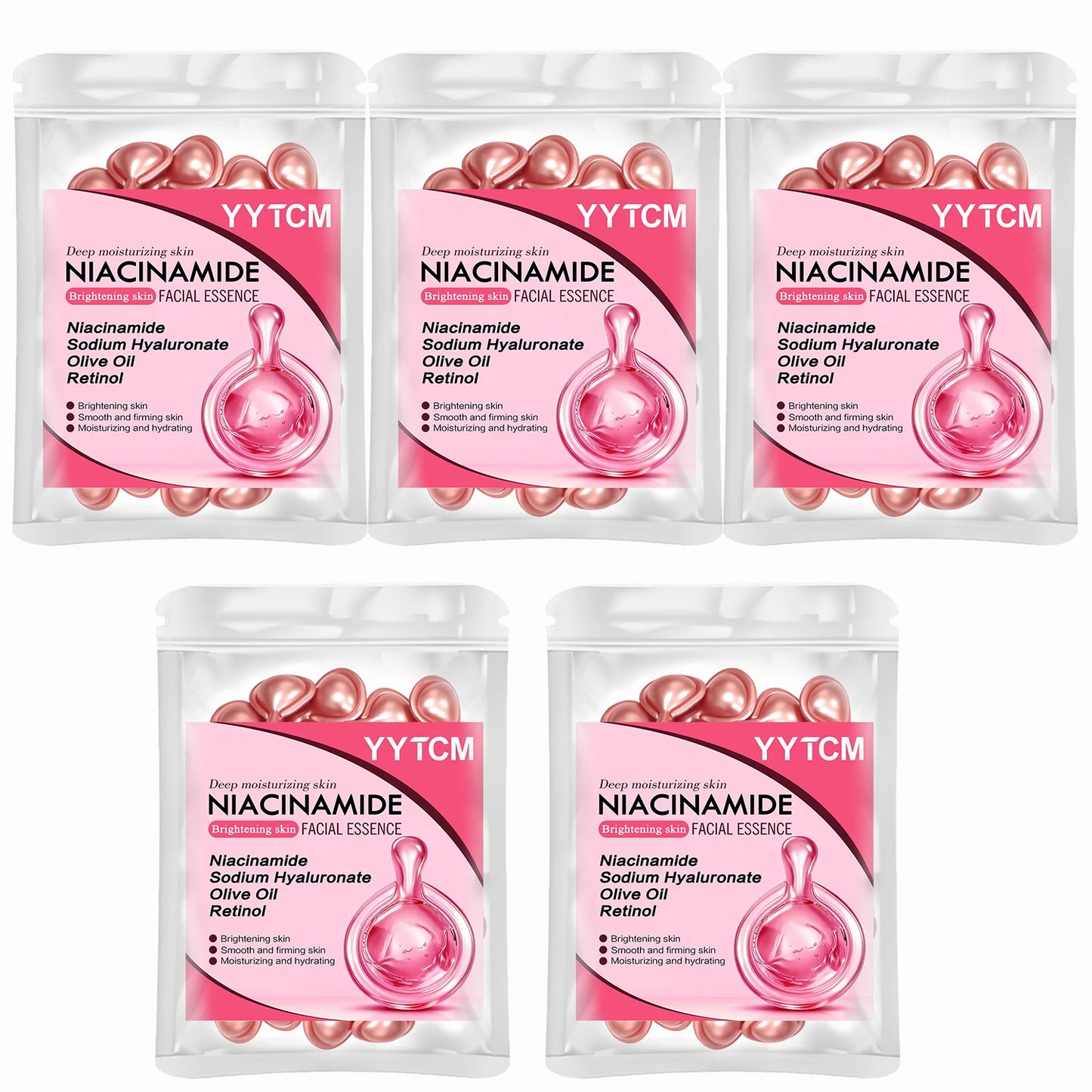 Niacinamide Facial Essence Capsules, Containing Retinol, Olive Fruit Oil, Gardenia Extract, Brighten Skin Tone, Moisturize and Hydrate, and Smooth and Soften Skin (0.5Gx30 Capsules)/Bag-1 Bag Beauty World Shop