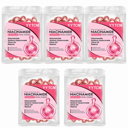 Niacinamide Facial Essence Capsules, Containing Retinol, Olive Fruit Oil, Gardenia Extract, Brighten Skin Tone, Moisturize and Hydrate, and Smooth and Soften Skin (0.5Gx30 Capsules)/Bag-1 Bag Beauty World Shop