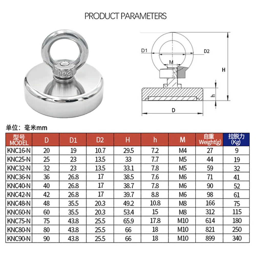 D16~D42mm Super Strong Neodymium Fishing Hook N52 Heavy Duty Rare Earth Neodymium with Countersunk Hole Eyebolt Salvage Magnetic Beauty World Shop